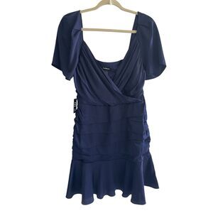New Express Navy Blue Satin Cocktail Mini Dress Women’s Size 10 Wedding Guest